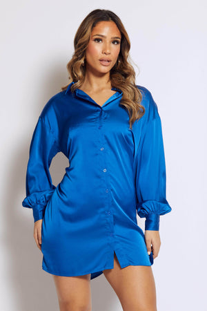 Cobalt Satin Shirt Dress