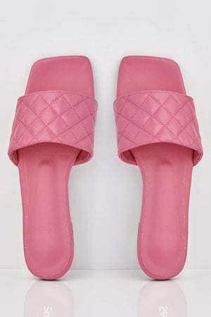 Fuchsia Square Quilted Pu Sliders