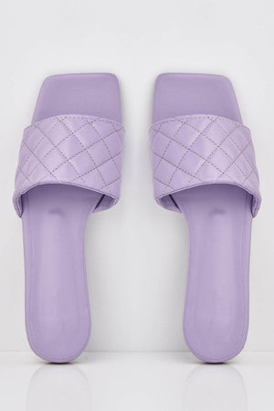 Lilac Square Quilted Pu Sliders