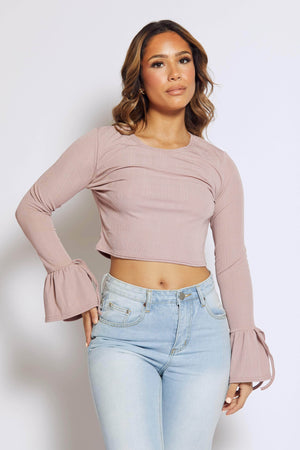 Blush Pink Long Sleeve Top with Gathered Sleeves